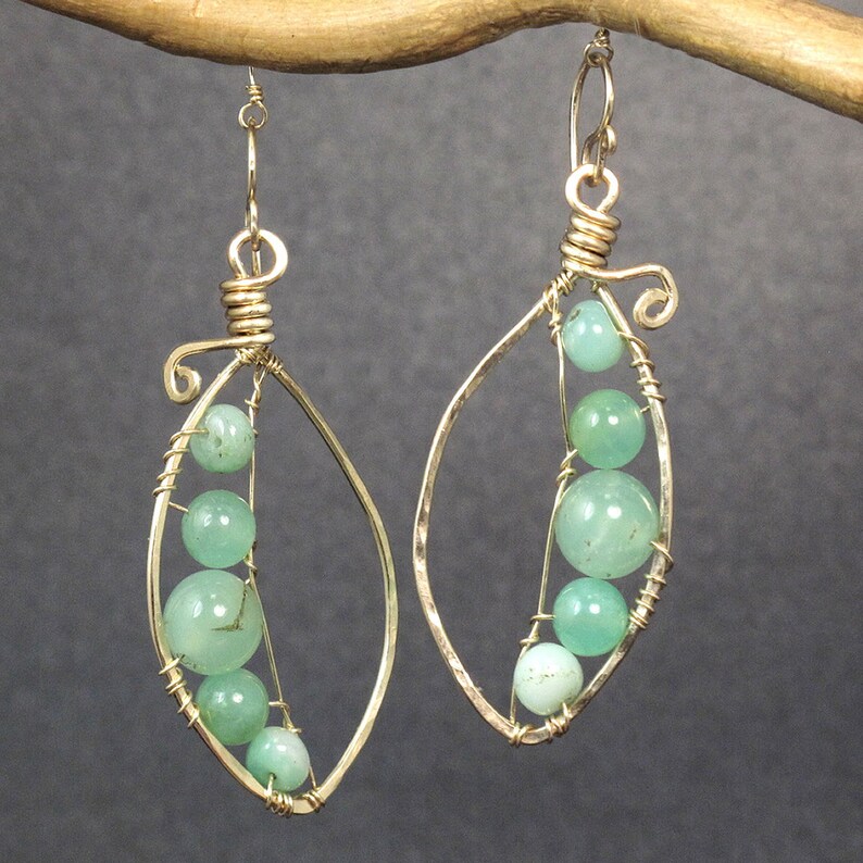 Hammered Pea Pod Earrings With Hemimorphite Bohemian 18 Etsy