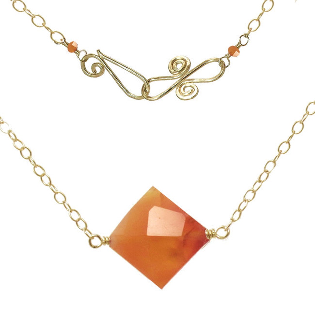 Carnelian Diamond on Fine Chain Necklace 328 - Etsy