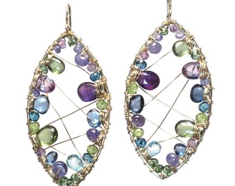 Hammered marquise earrings vessonite, amethyst, topaz, peridot Luxe Bijoux 235