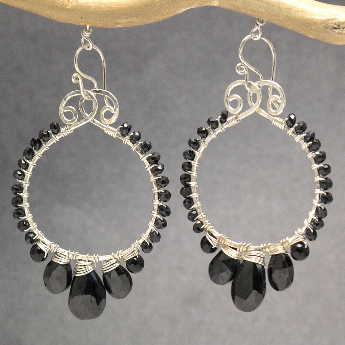 Hammered Drops With Black Spinel Black Garnet Luxe Bijoux 57 - Etsy