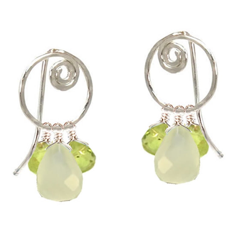Peridot and Prehnite Hammered Curlypost Earrings Victorian Etsy