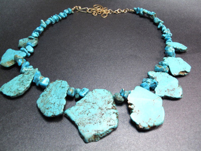 Large Turquoise Magnesite Chunks Necklace 315 image 3