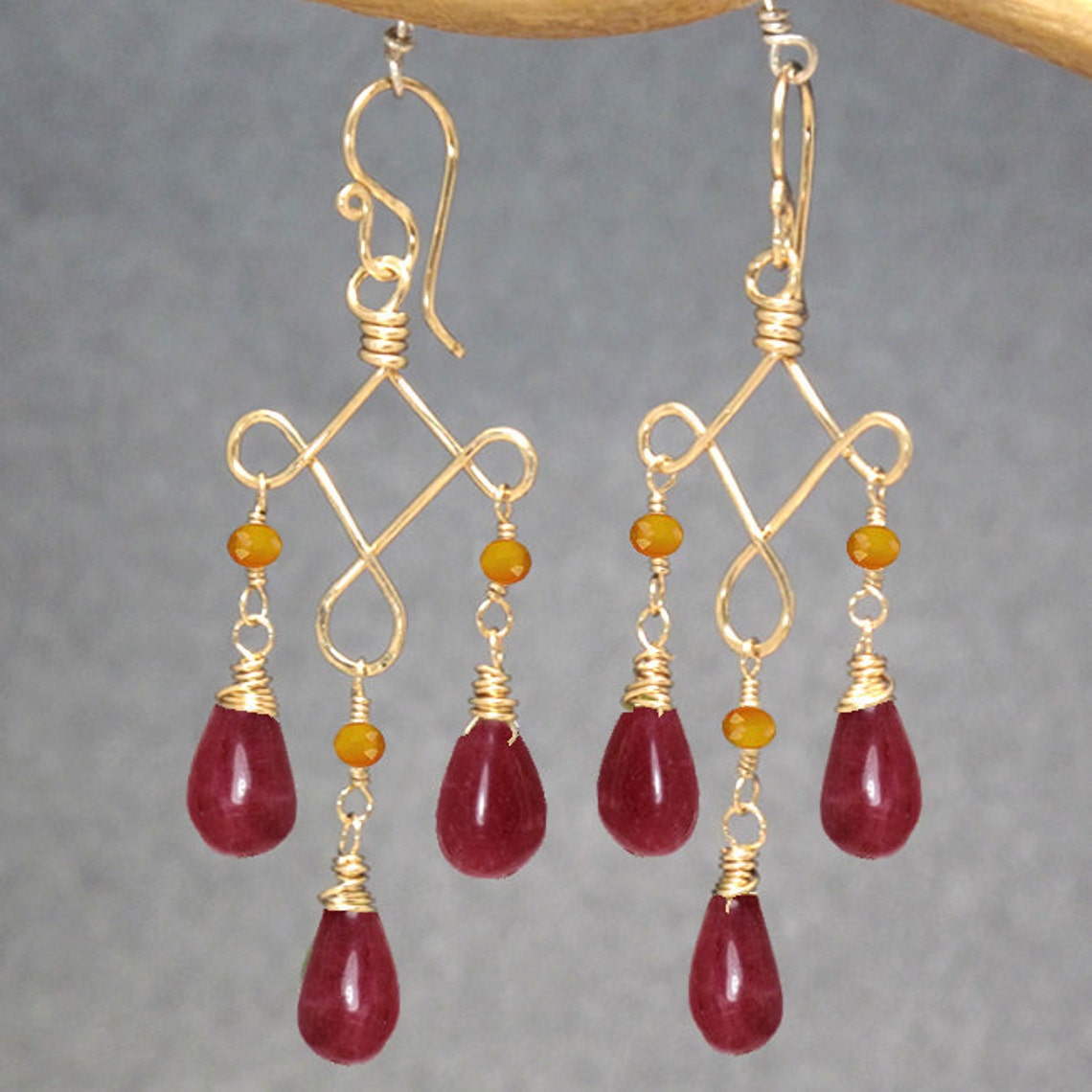 Carnelian and Ruby on Hammered Curled Earrings Gypsy 47 - Etsy