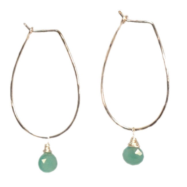 Hammered drop hoop earrings interchangeable gemstone Aphrodite | Etsy