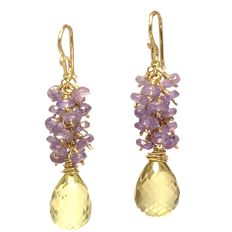 Tanzanite and lemon quartz earrings Princess 37 image 1