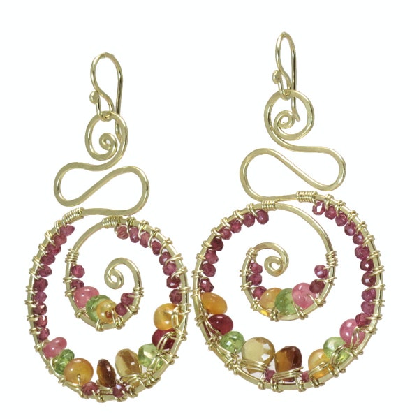 Swirl drop earrings ruby, citrine, mandarin garnet peridot Luxe Bijoux 136