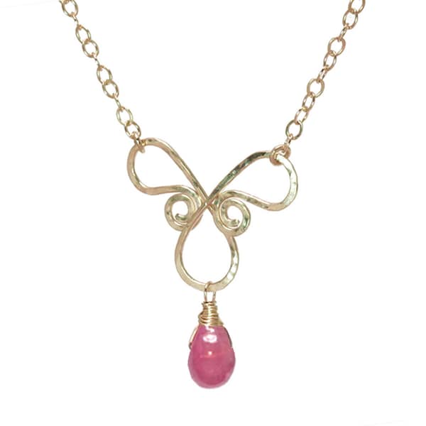 Hammered necklace with pink sapphire Necklace 237