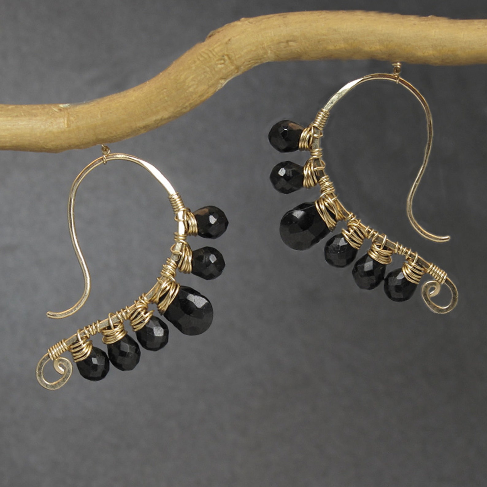 Hammered Linear Earrings With Black Luxe Bijoux 40 Etsy