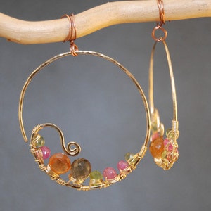 Hoop Earrings Peridot Mandarin Garnet Ruby Gemstones - Etsy