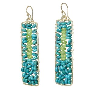 Hammered drop earrings turquoise and choice of peridot or mandarin garnet Bohemian 139