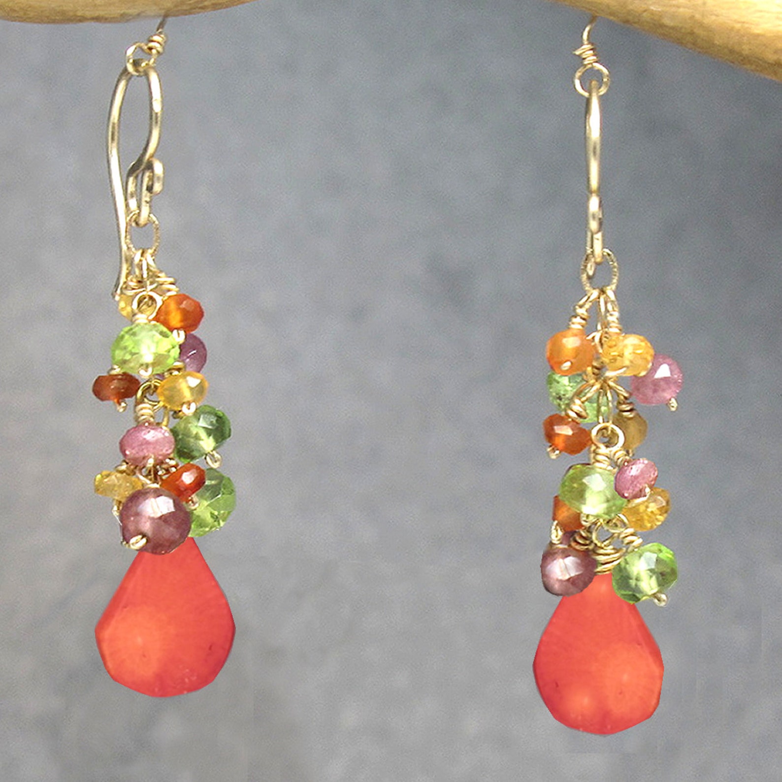 Dangle Bright Gemstone Cluster Ruby Carnelian Red Coral - Etsy