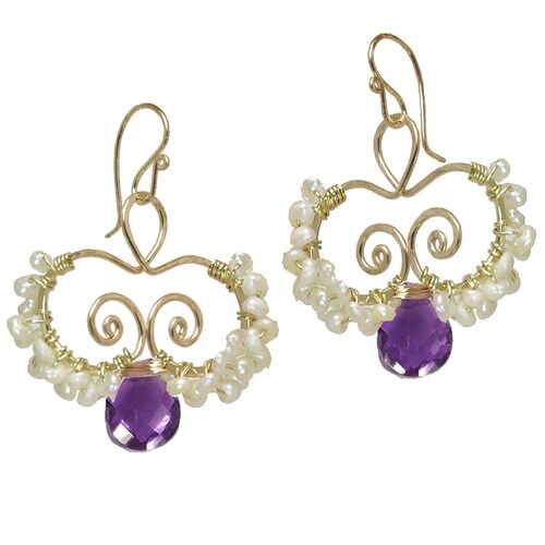Hammered swirl earrings with ivory pearls and choice of stone shops Nouveau 138