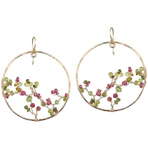 Cerchi martellati con peridoto e tormalina rosa Boho 14
