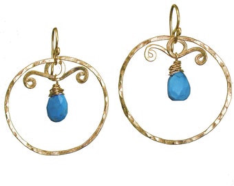 Hammered swirl hoop earrings choice of gemstone Nouveau 200