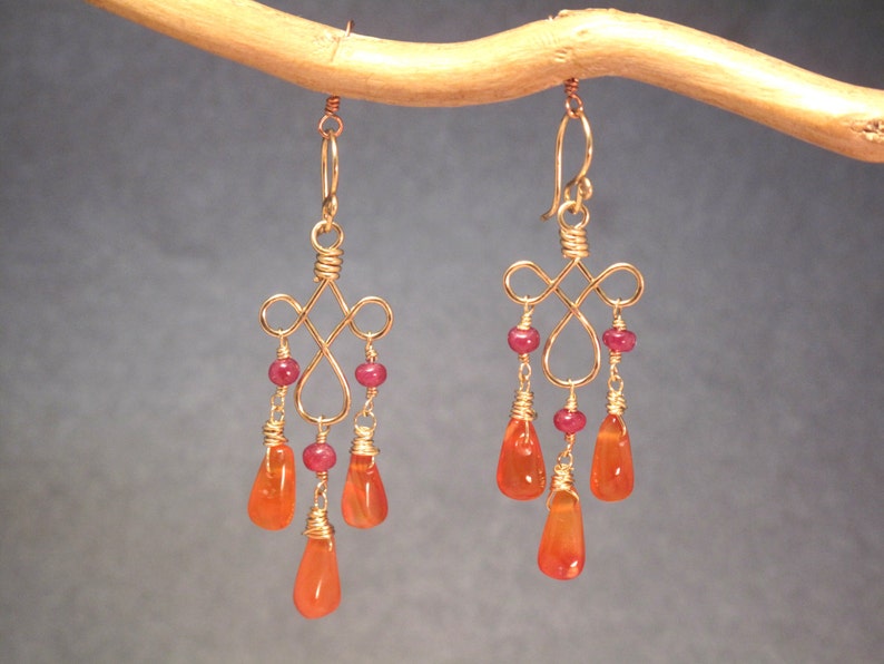 Pink Spinel Carnelian on Hammered Curled Earrings Gypsy 62 - Etsy