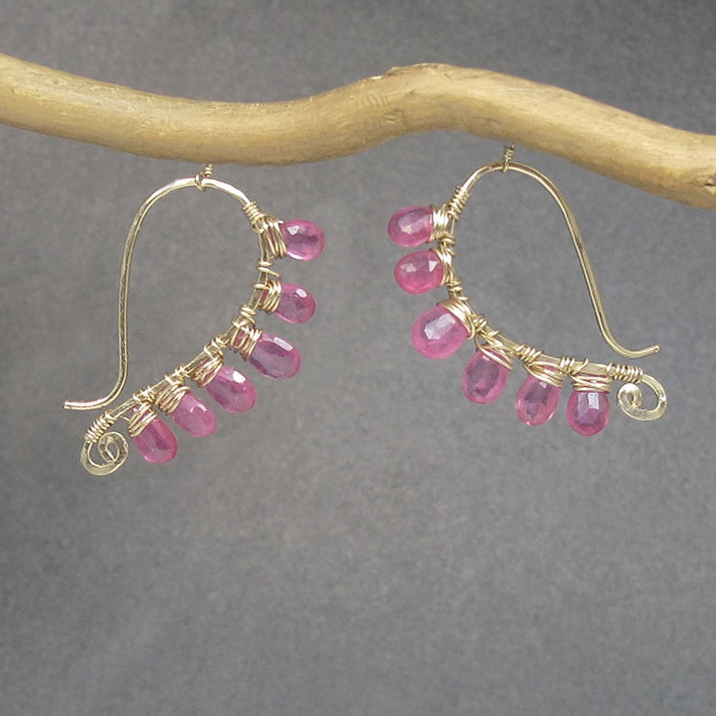 Hammered earrings wrapped with pink ruby Luxe Bijoux 5 image 2
