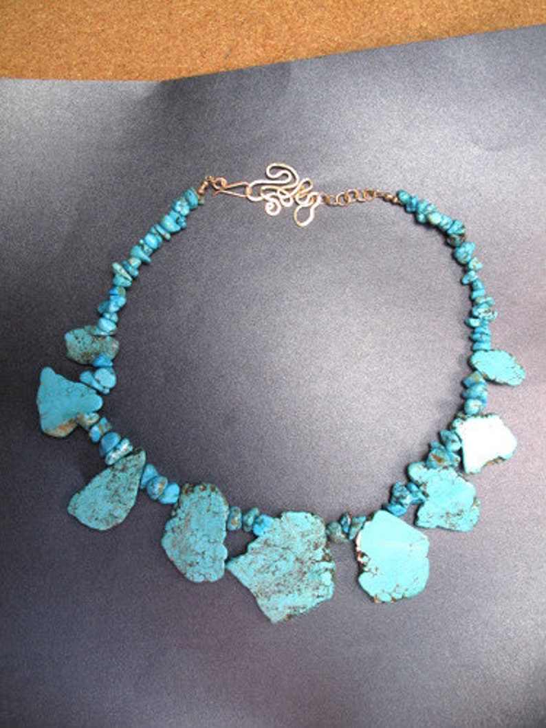 Large Turquoise Magnesite Chunks Necklace 315 image 2