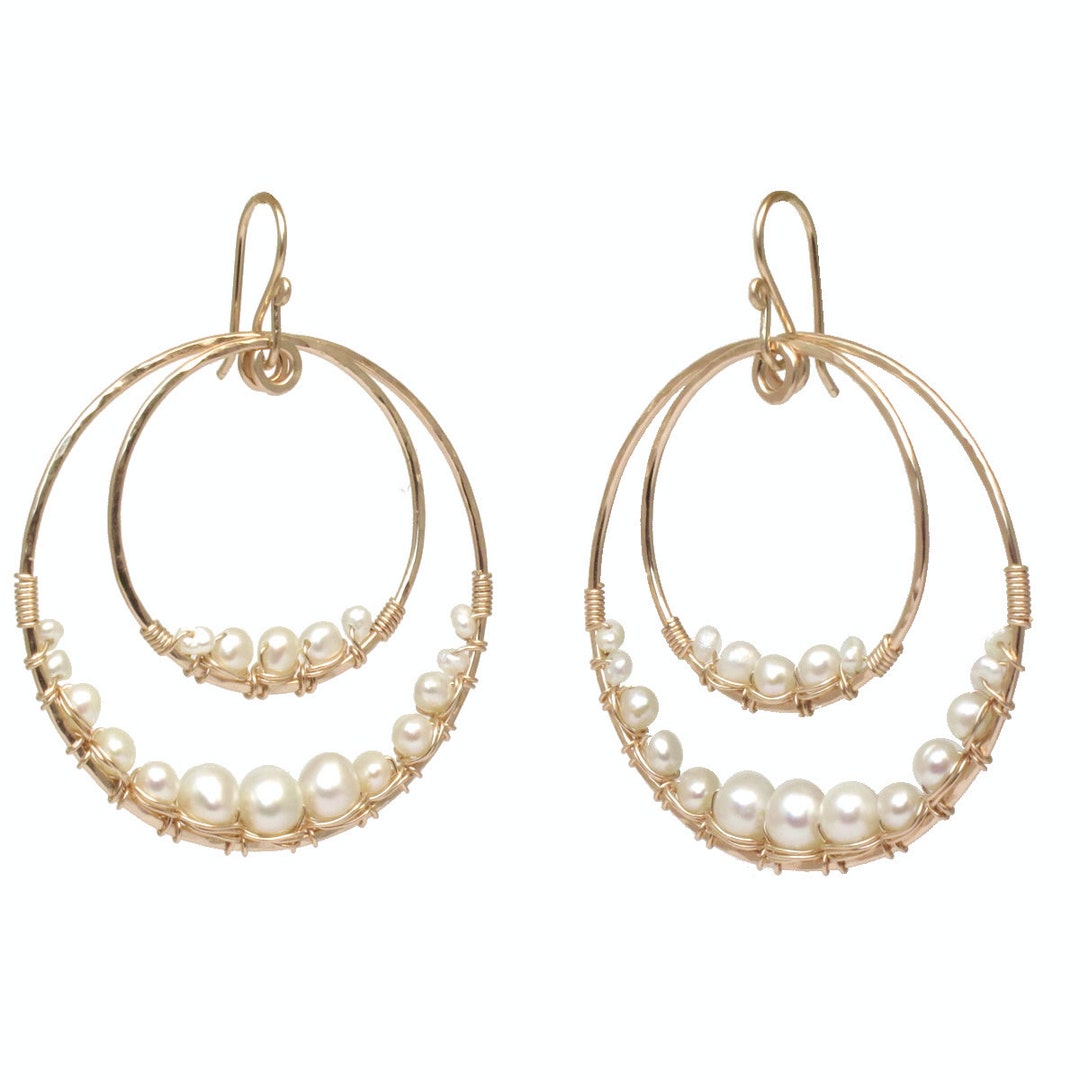 Hammered Double Hoops With Ivory Pearls Cosmopolitan 67 - Etsy