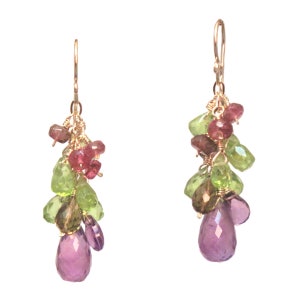 Pink Ruby, Citrine, Peridot, and Amethyst cluster earrings Princess 115