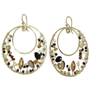 Hoops with Pearls, Citrine, Mandarin Garnet, Black Spinel Bohemian 173