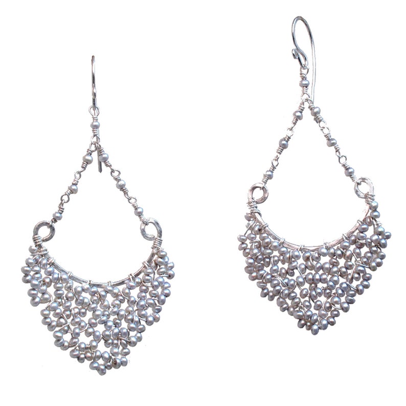 Choice of Pearl on Hammered Chandelier Earrings Venus 208 - Etsy