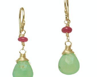 Ruby Chrysoprase gemstone dangle earrings Victorian 8