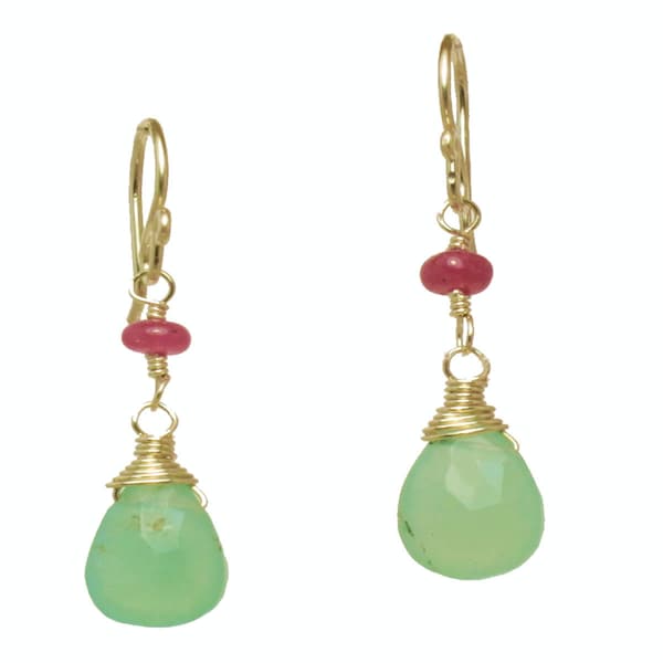 Ruby Chrysoprase gemstone dangle earrings Victorian 8