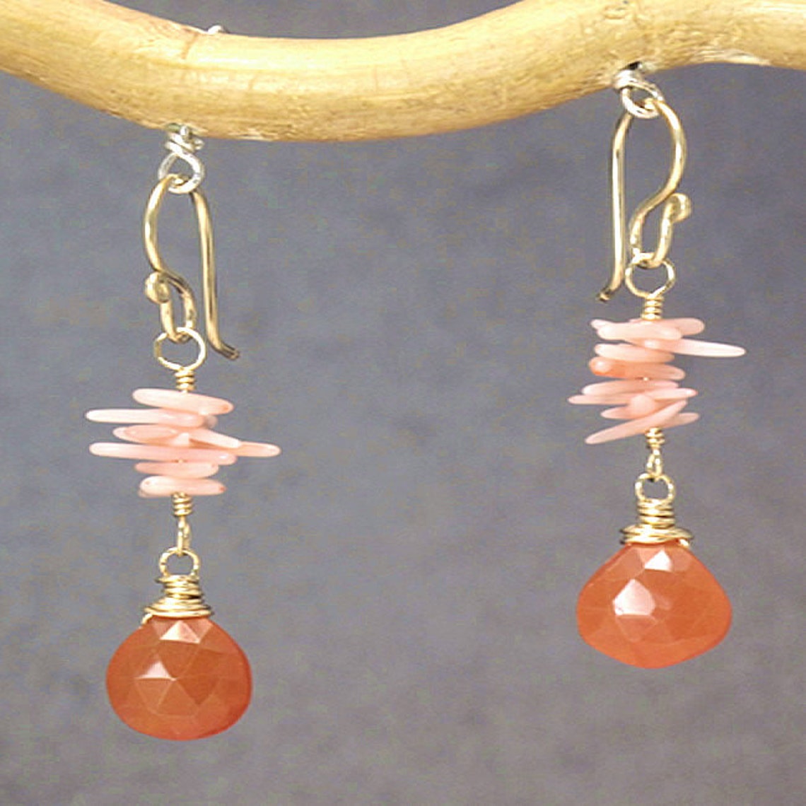 LUCKY STAR PINK GOLD CARNELIAN EARRINGS