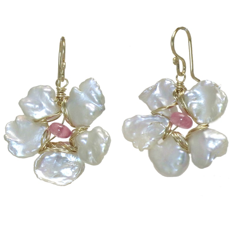 Classic Creamy Organic Keshi Pearl Flower Earrings With Choice Etsy