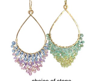 Choice of stone woven onto hammered drop earrings   Luxe Bijoux 42