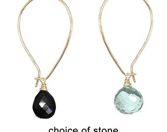 Choice of gemstone on hammered drop hoops   Carnivale 1