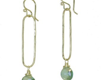 Hammered rectangle earrings green amethyst Victorian 158