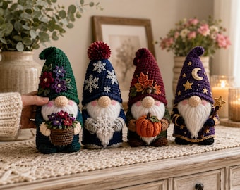Crochet Seasonal Gnome Pattern PDF | Amigurumi Gnome Bundle | Spring Winter Fall Wizard Gnomes
