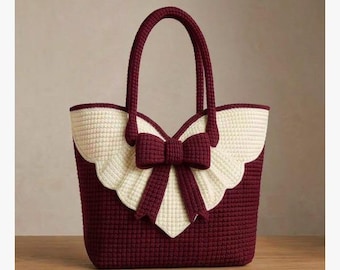 Crochet Bow Tote Bag Pattern PDF | Elegant Black & Cream Handbag | Beginner Crochet Purse Pattern | Instant Download