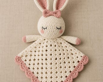 Sleepy Bunny Lovey Crochet Pattern PDF | Bunny Security Blanket | Baby Comforter Amigurumi