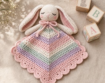 Sleepy Bunny Lovey Crochet Pattern PDF, Bunny Security Blanket, Instant Download