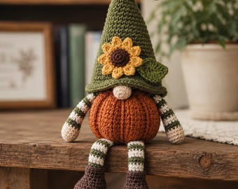 Pompoenkabouter PDF | Zonnebloem Amigurumi | Herfstdecoratie voor op de plank | Halloween haakpatroon | Direct downloaden