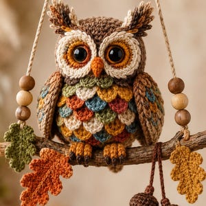 Crochet Owl Pattern PDF, Woodland Owl Wall Hanging, Fall Decor, Digital Download