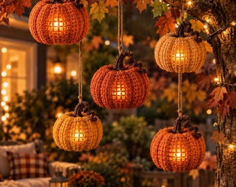Crochet Pumpkin Lantern Pattern PDF, Hanging Fall Decor, Tealight Holder, Halloween Crochet