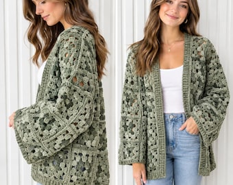 Crochet Cardigan Pattern PDF, Granny Square Cardigan, Oversized Crochet Sweater