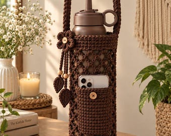 Crochet Water Bottle Holder Pattern PDF, Phone Pocket, Crossbody Bottle Bag, Beginner