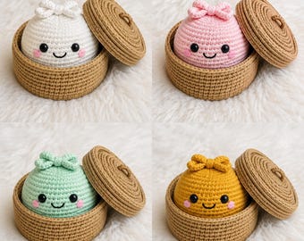 Dumpling & Steamer Crochet Pattern PDF, Bao Bun Amigurumi, Kawaii Food Plush
