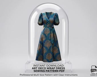 Art Deco Wrap Dress Sewing Pattern PDF – Elegant DIY Dressmaking Project for Women – Instant Digital Downloadable Printable Pattern for