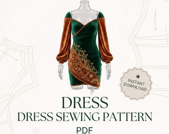 Elegant Dress Sewing Pattern PDF - Modern Cocktail Dress DIY Sewing Project for Women - Printable Digital Download, Sophisticated Evening