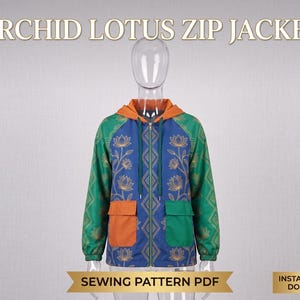 Orchid Lotus Zip Jacket Sewing Pattern PDF, Hooded Windbreaker Pattern for Women, Digital Download Sewing Pattern, Colorblock Bomber