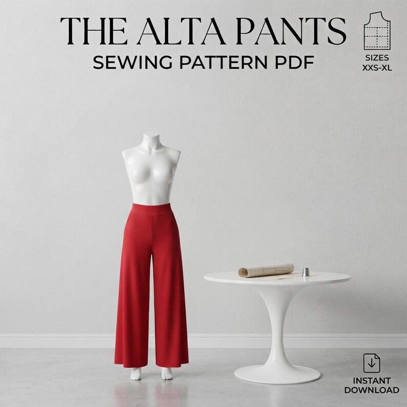 Wide Leg Pants PDF Sewing Pattern | High Waisted Palazzo Trousers ...