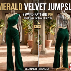 Chic Open Back Jumpsuit Sewing Pattern PDF - Women's Flare Leg Color Block Romper Pattern with Cutout - Digital Download Jumpsuit Sewing PDF