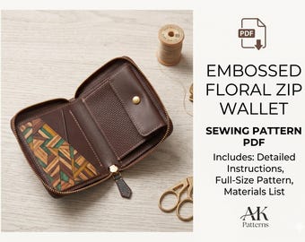 Bifold Zipper Wallet Sewing Pattern PDF - DIY Leather Craft Template with Step-by-Step Instructions - Beginner Friendly Leather Wallet Digit