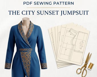 The City Sunset Jumpsuit Sewing Pattern PDF - Professional Digital Sewing Template for Women, Elegant Formal Jumpsuit DIY Sewing Project