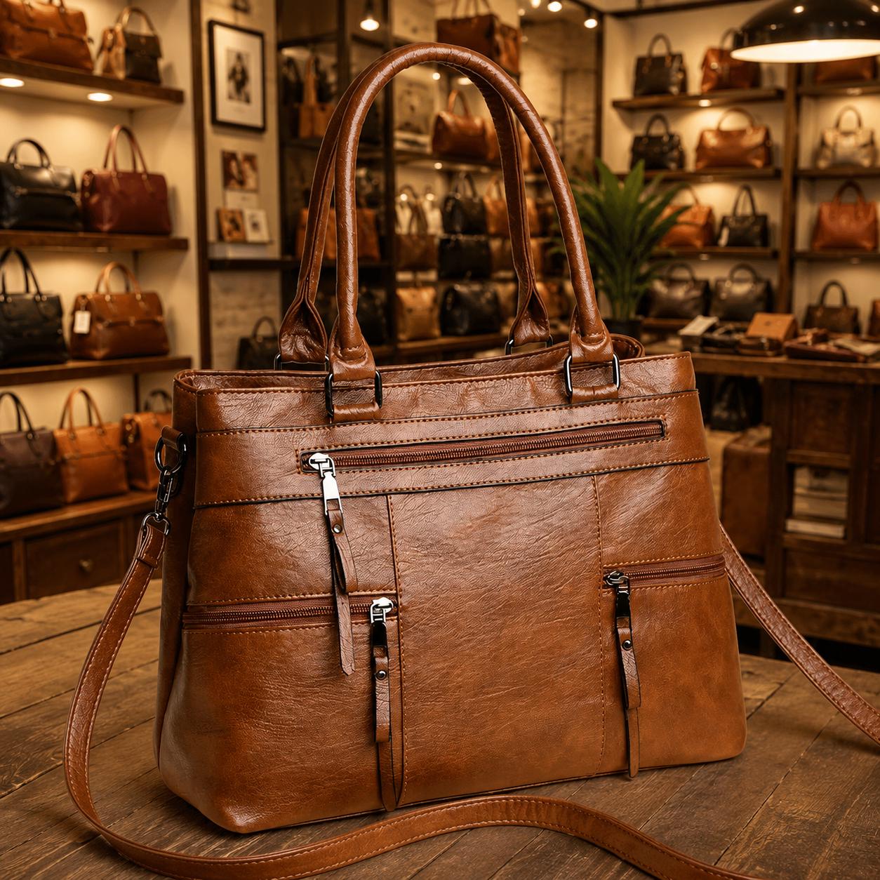 Multi Pocket Leather Handbag - Etsy